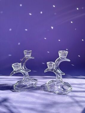 Pair of Vintage Manganese Crystal Moon Candlesticks